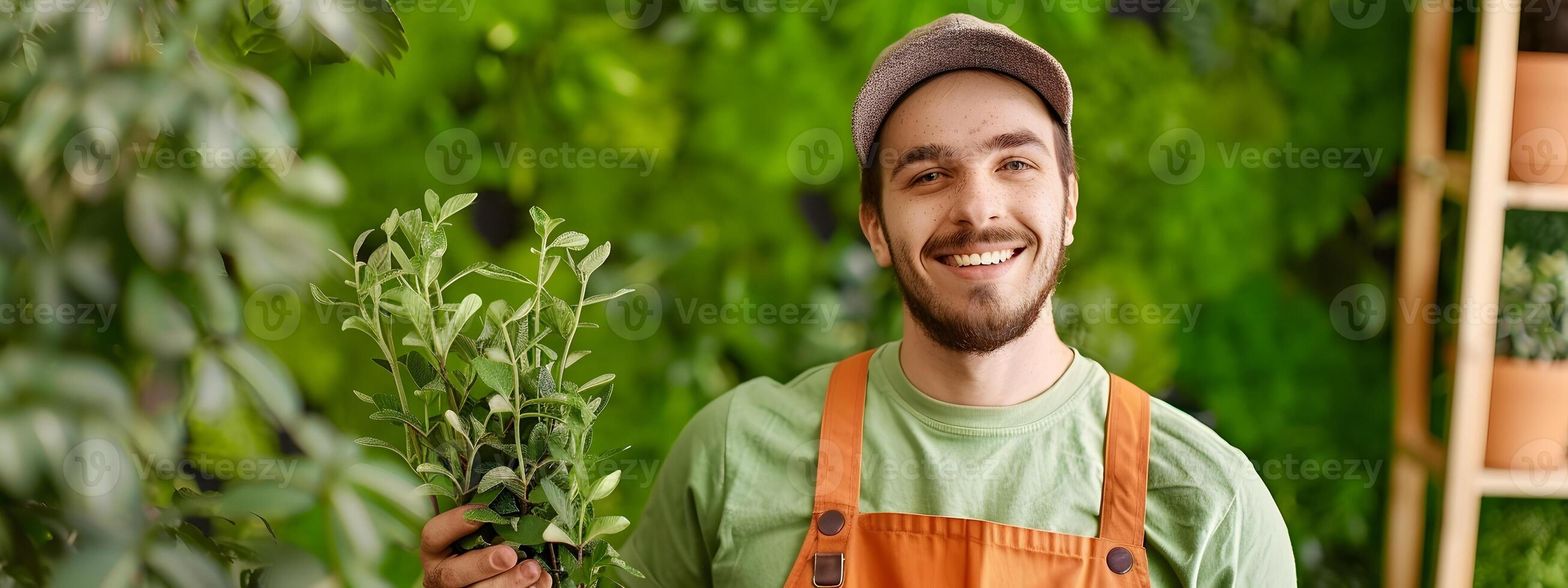 Young Landscaping Assistants Joyful Portrait Embodying Skill and Dedication in the Garden photo