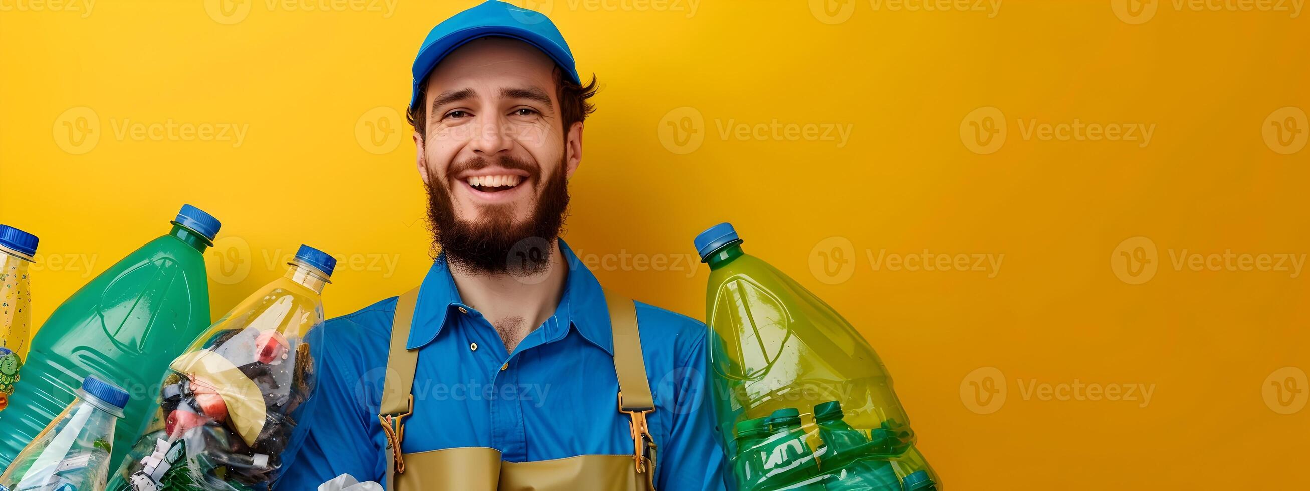 Youthful Enthusiasm A Happy Young Professional Excels in Recyclable Collection for a Sustainable Future photo