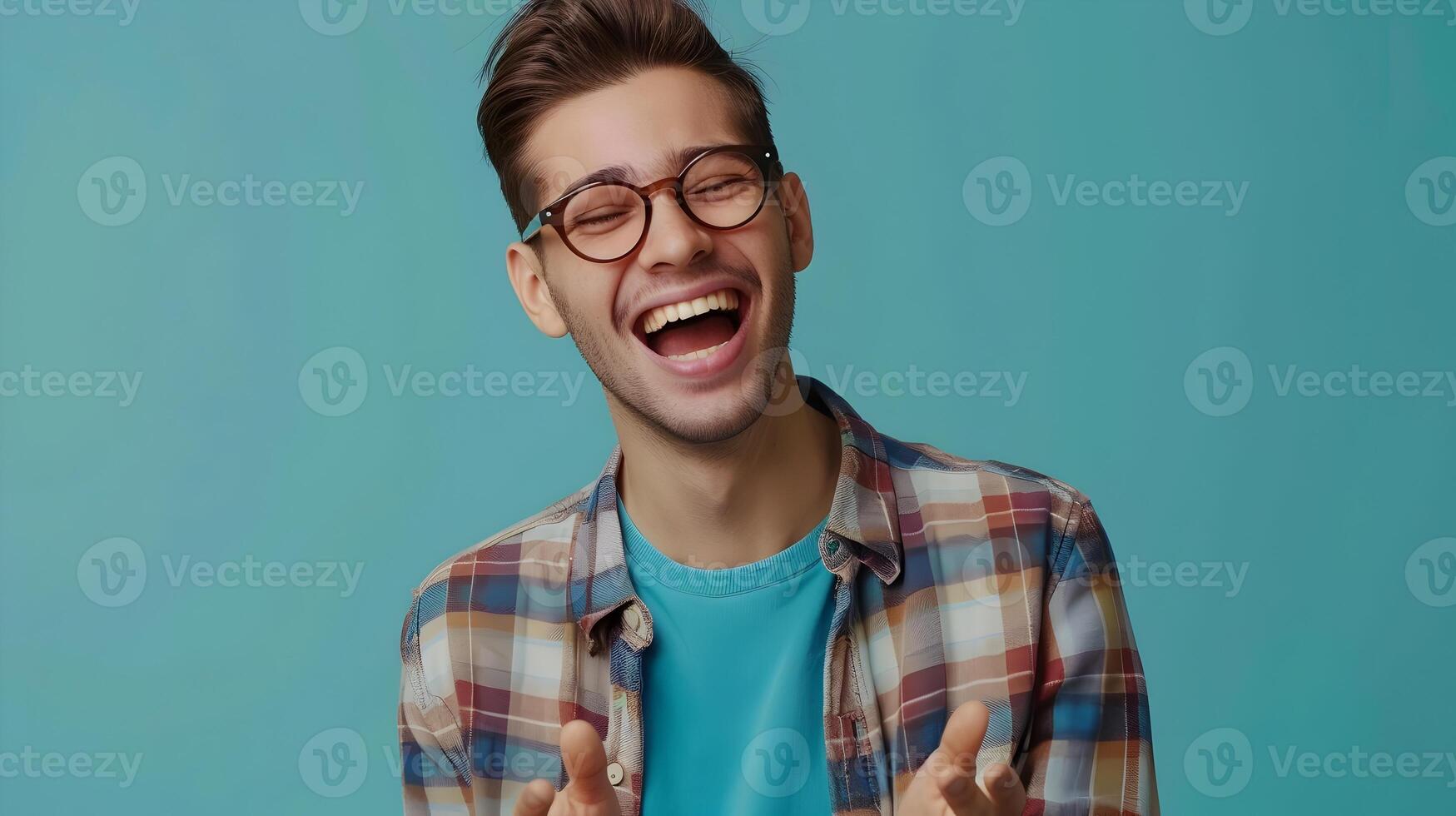 Young Translator Finds Joy in Professional Success Excelling in Colorful Career Portrait photo
