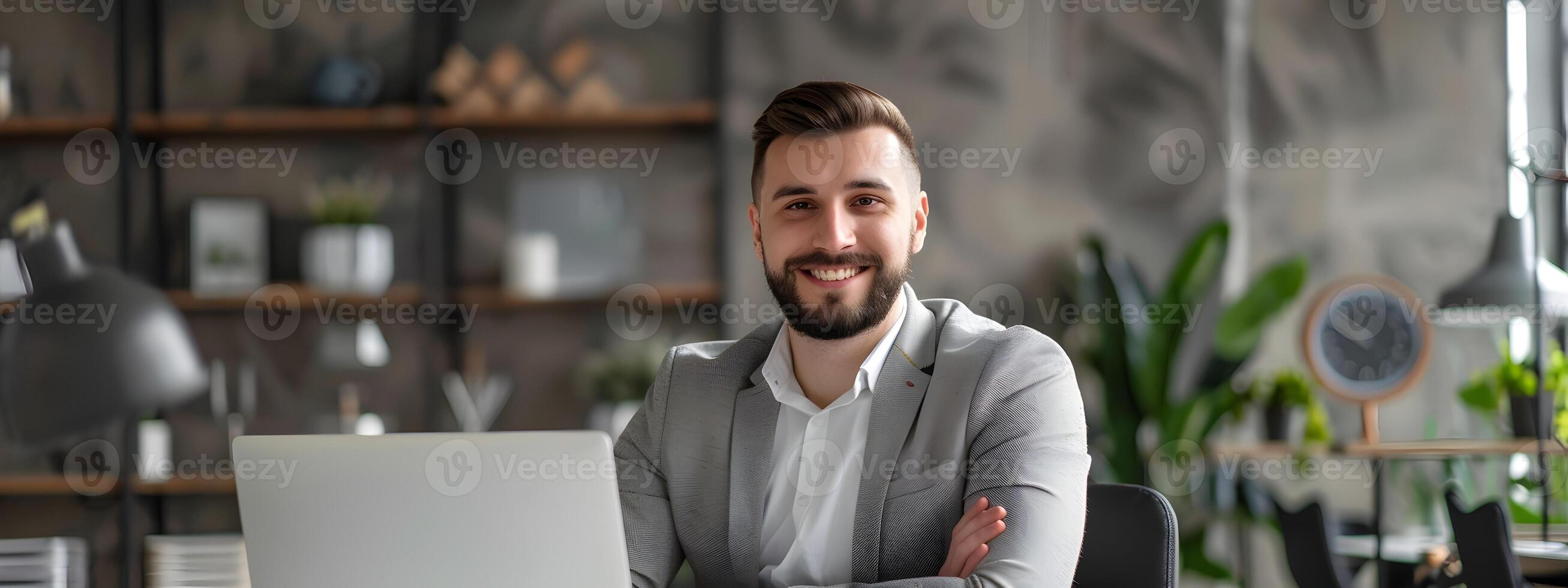 Confident and Accomplished Vice President of Marketing Working Productively in Modern Office Environment photo