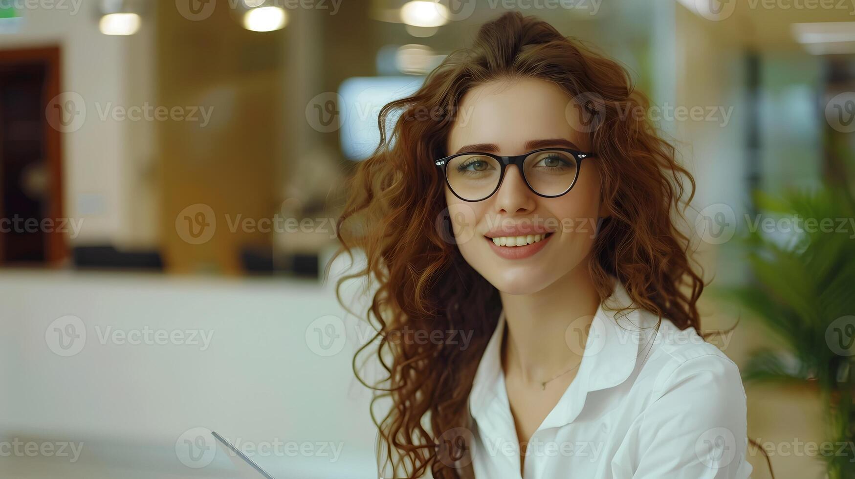 Cheerful and Helpful Receptionist Providing Excellent Customer Service in Modern Office photo