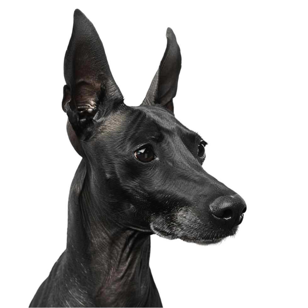A Black Dog With Big Ears And A Long Tail On Transparent Background. png