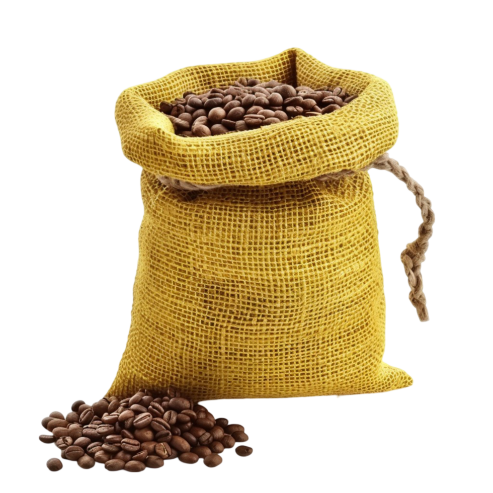Coffee Beans In A Sack On Transparent Background. png