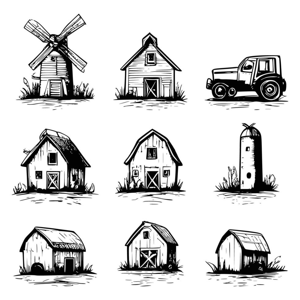 Rustic Farm Life Hand Drawn Farming Illustration Set vector
