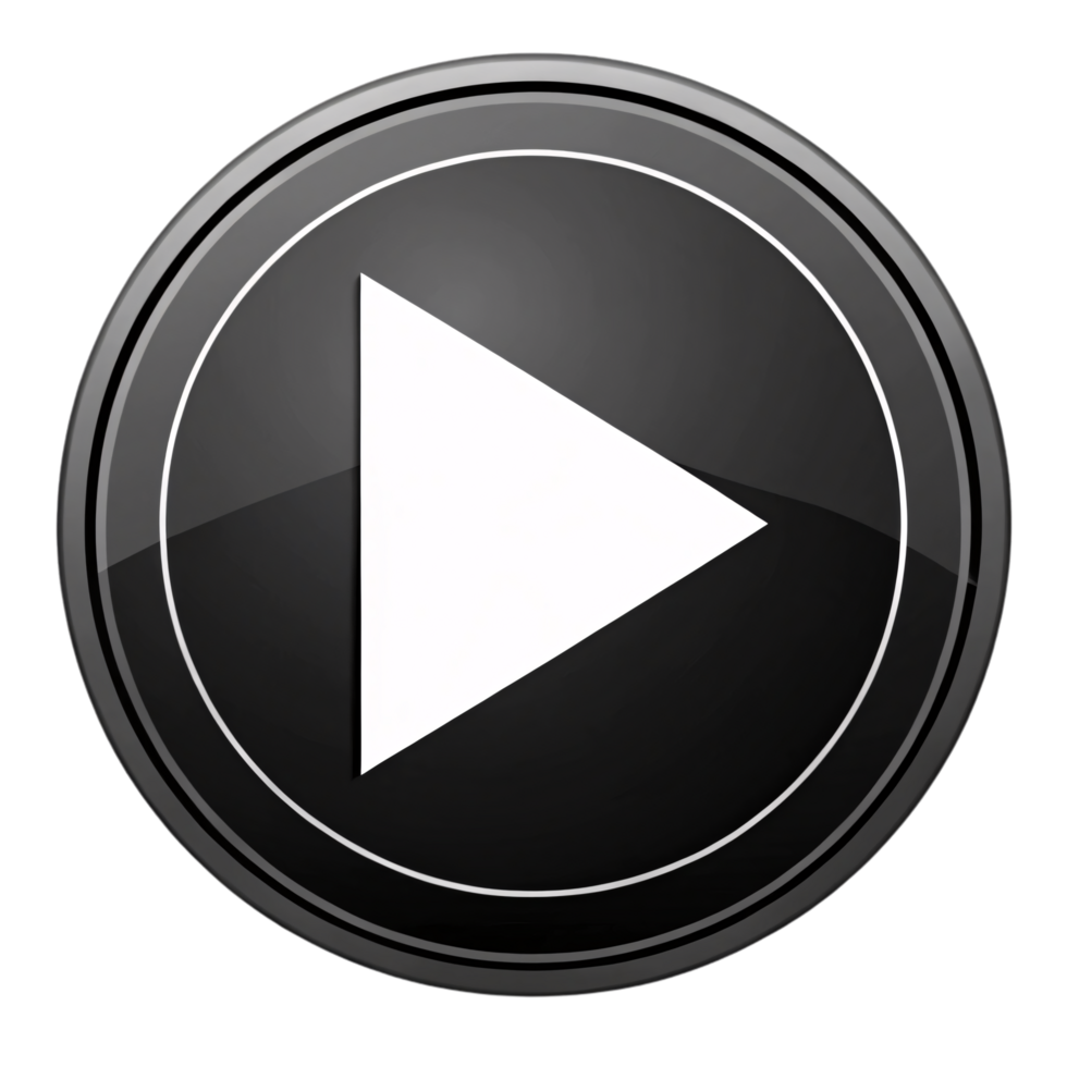 A glossy black circular button with a white triangular play symbol, encased within thin, double-lined rings for a sophisticated look png