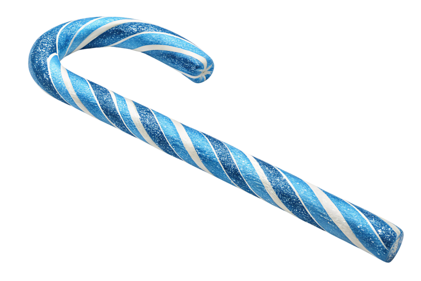 A blue and white glittery candy cane, with a classic swirl pattern and shiny finish png