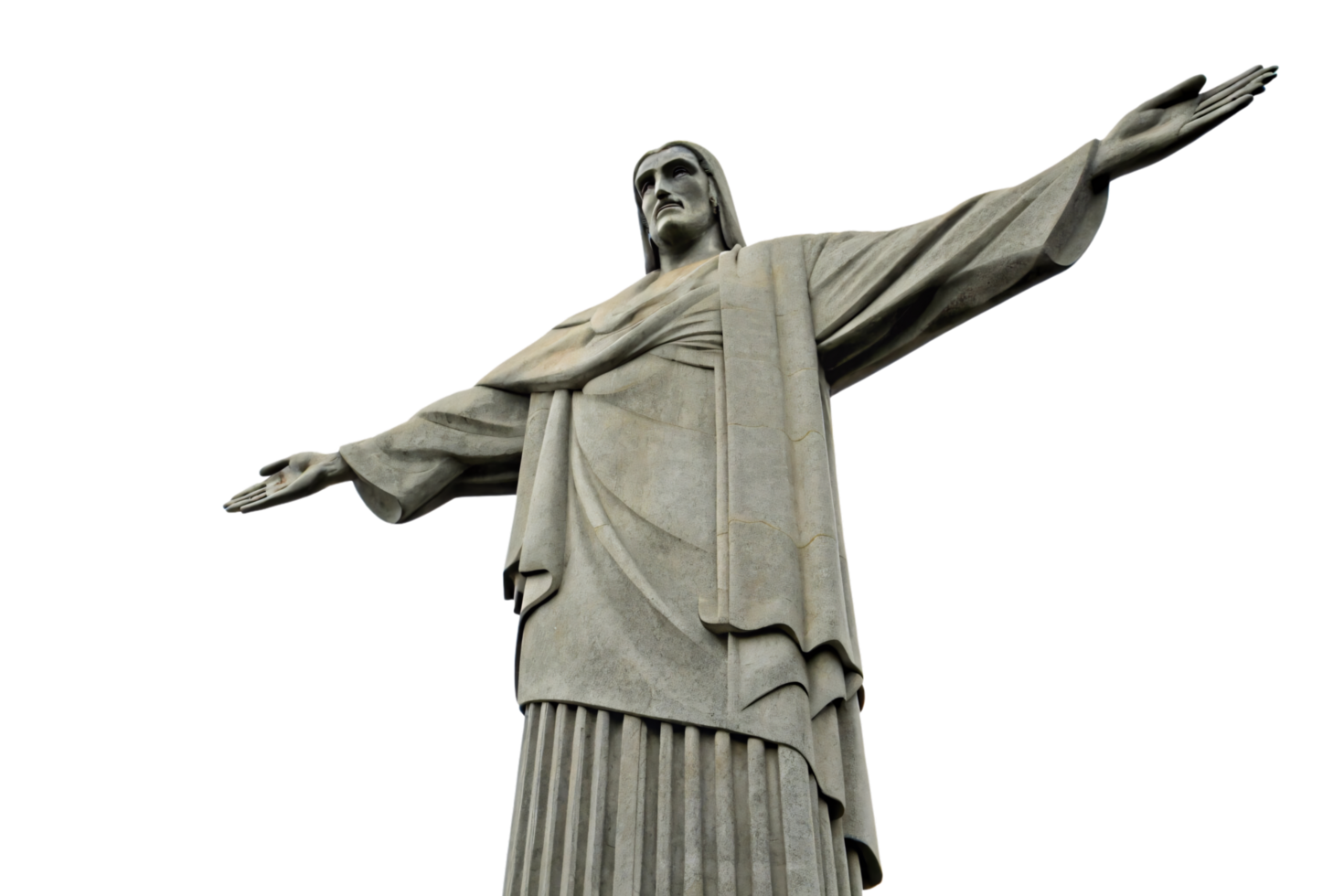 uma dinâmico angular perspectiva do Cristo a redentor, exibindo a estátua imponente braços e sereno expressão png