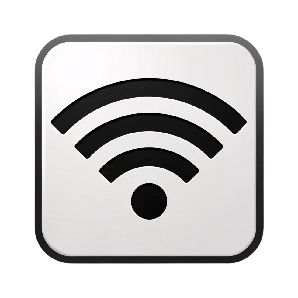 A black Wi-Fi symbol on a reflective silver square background, giving it a polished, tech-inspired appearance for modern interfaces png