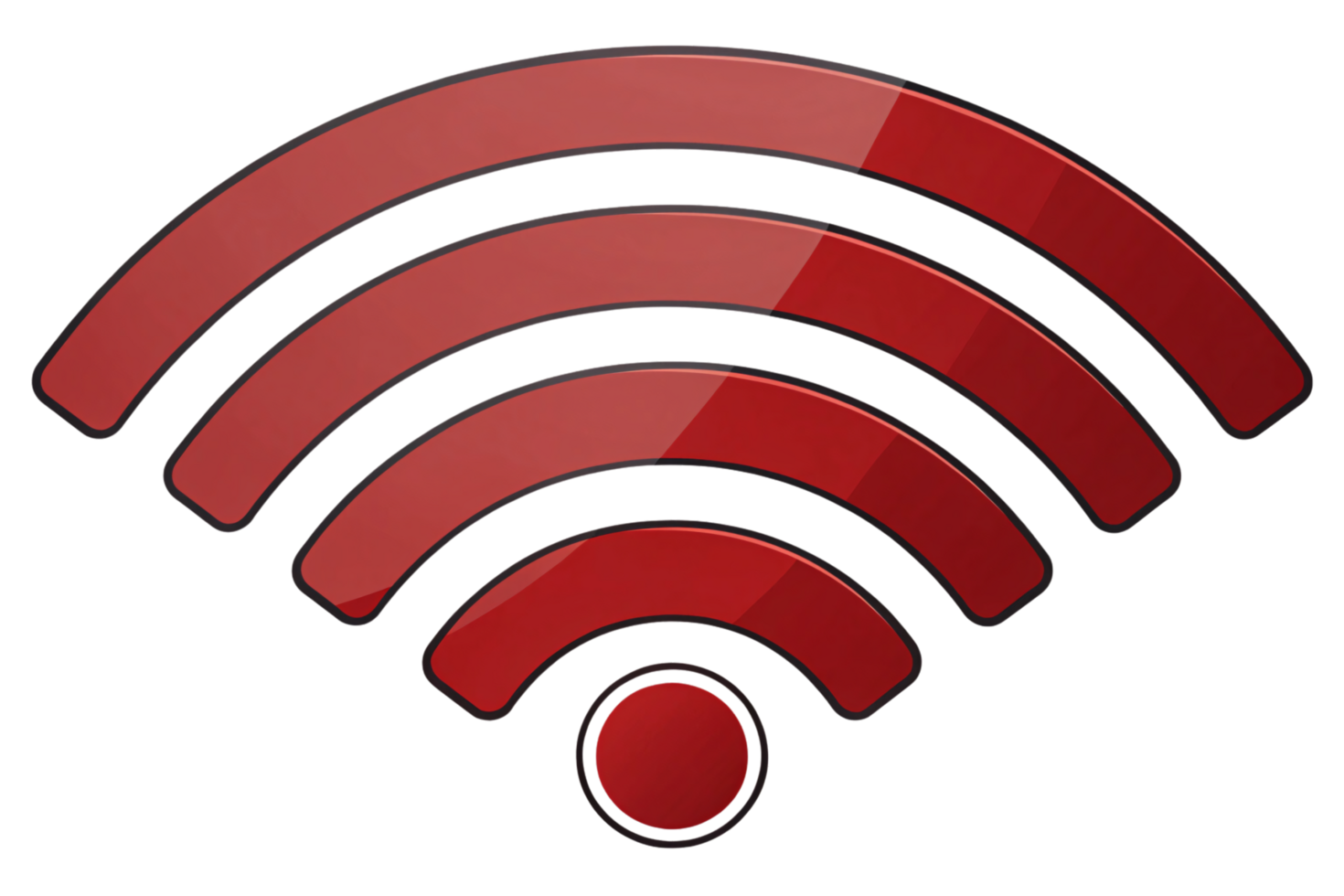 A vibrant red Wi-Fi signal icon, featuring glossy curved bars and a circular base, symbolizing strong connectivity png