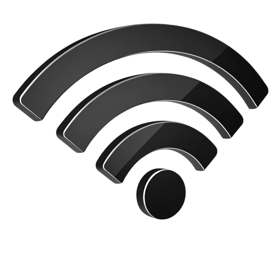 A sleek black Wi-Fi symbol with glossy arcs, representing a wireless internet connection png