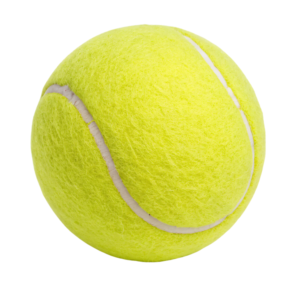 Detailed view of a tennis ball texture and stitching, emphasizing its iconic color and practical design png