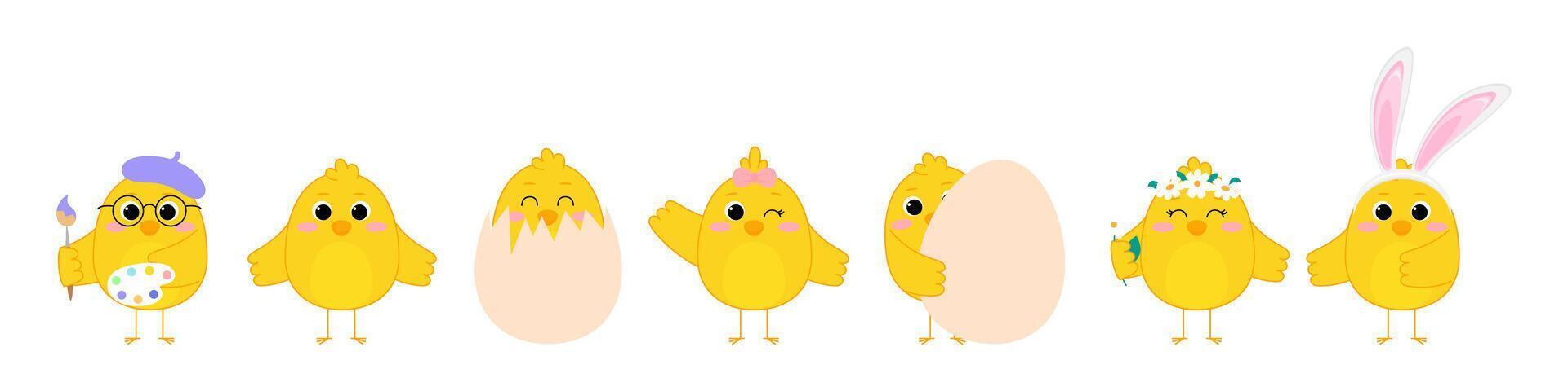 Set of little cute Easter chickens. Little chicks characters collection. illustration vector