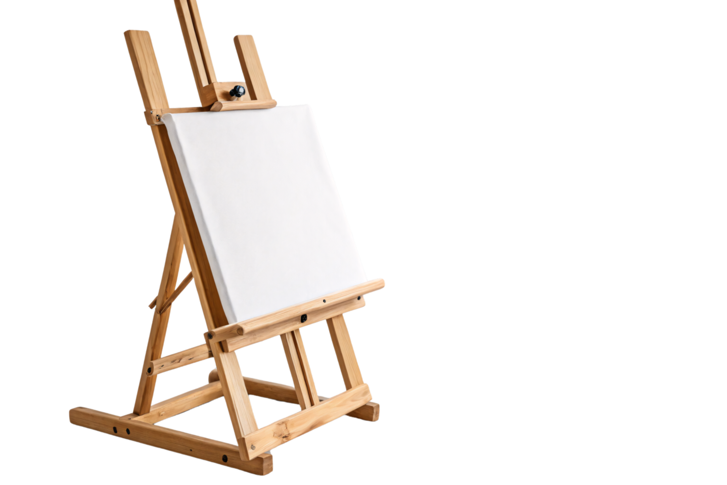 A wooden easel with a blank canvas, designed for tabletop or small-scale artwork, blending functionality with simplicity png