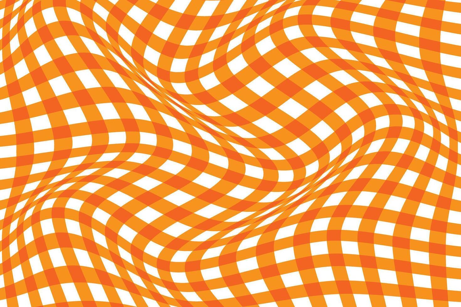 An orange and white checkered background with a wavy pattern vector