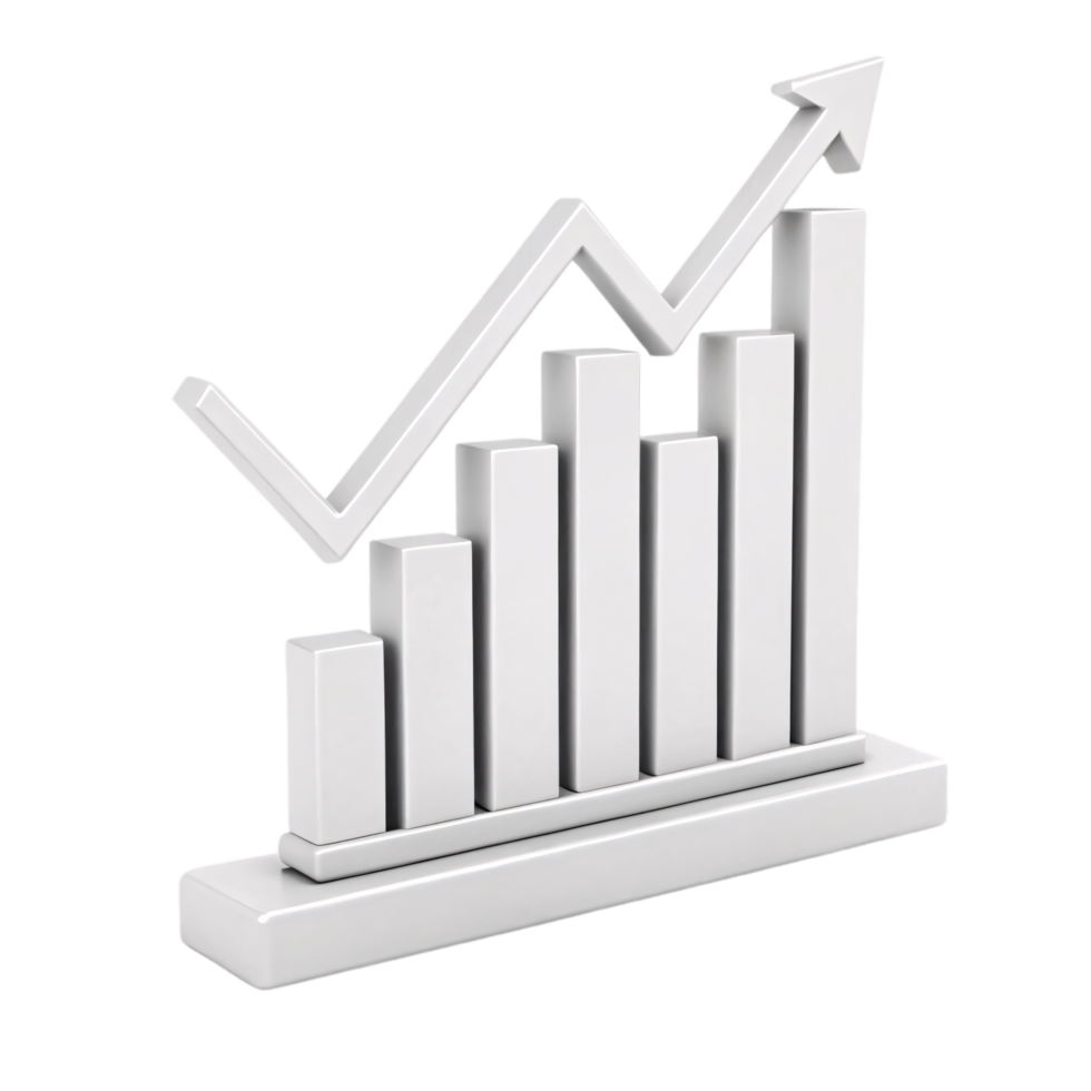 A white bar chart with a steep upward arrow, symbolizing futuristic progress and a professional aesthetic png