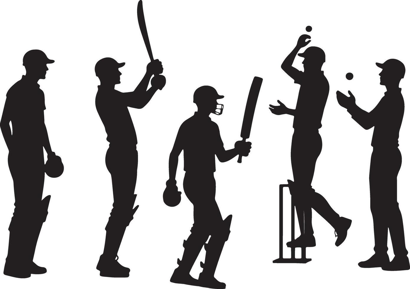 Silhouette set of cricket players icon illustration with white background vector