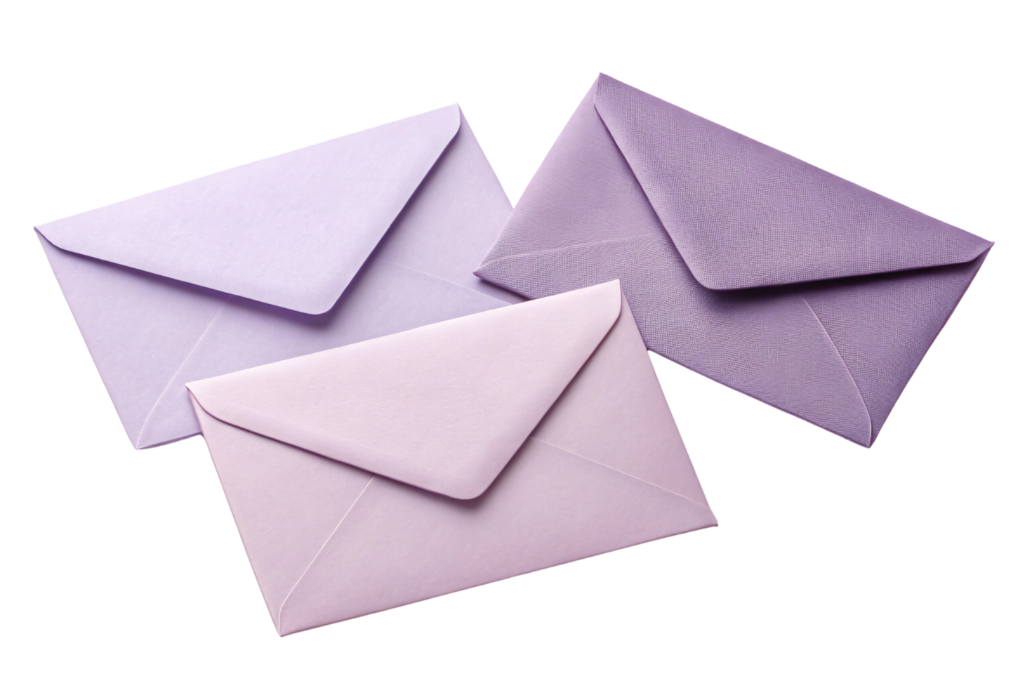 Solid pastel envelopes in soft purple and pink shades. A professional, clean look ideal for elegant or creative mailing purposes png