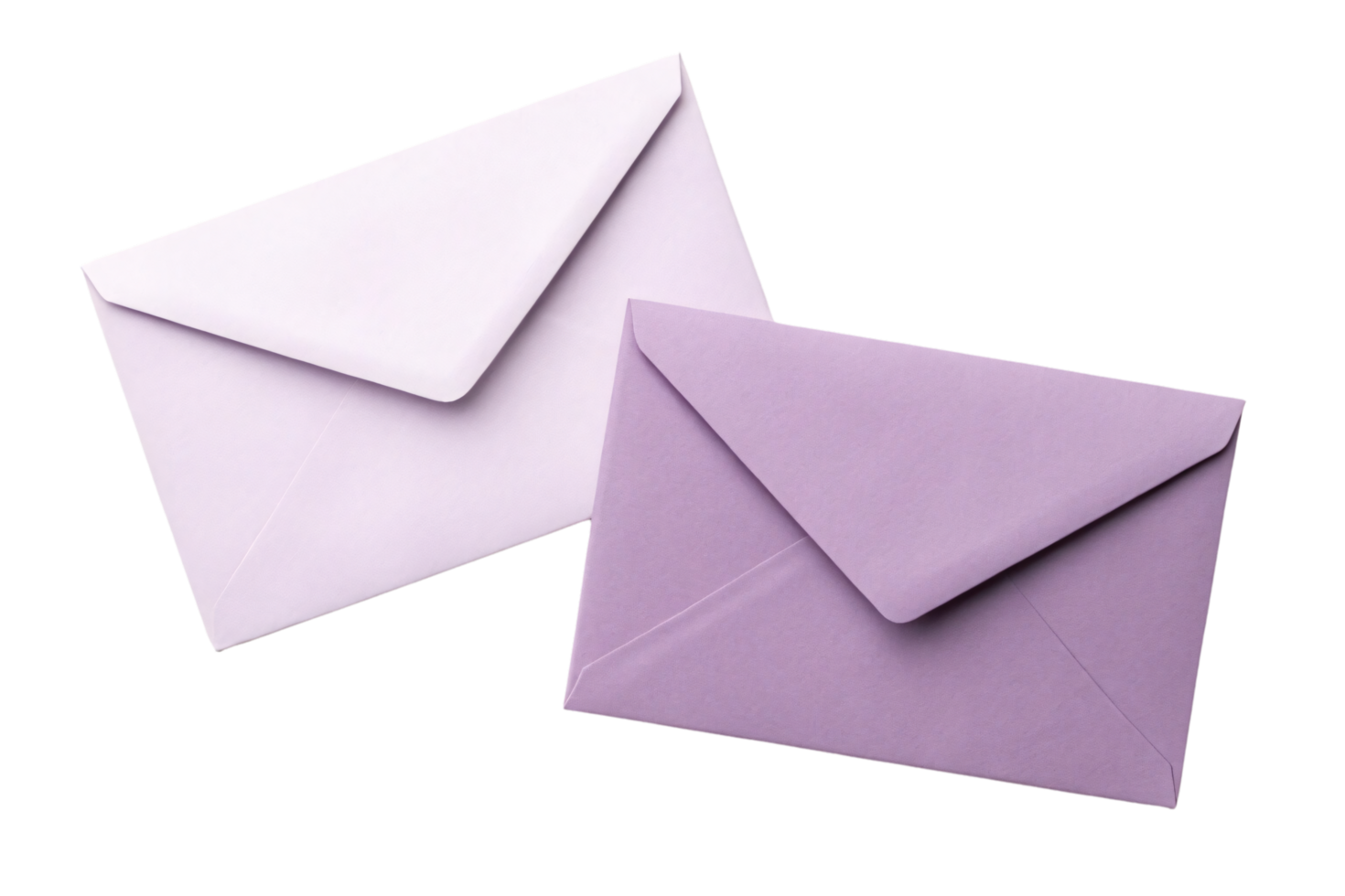 Two pastel envelopes, contrasting in lavender and light pink. Sophisticated and understated design, suitable for invitations or formal letters png