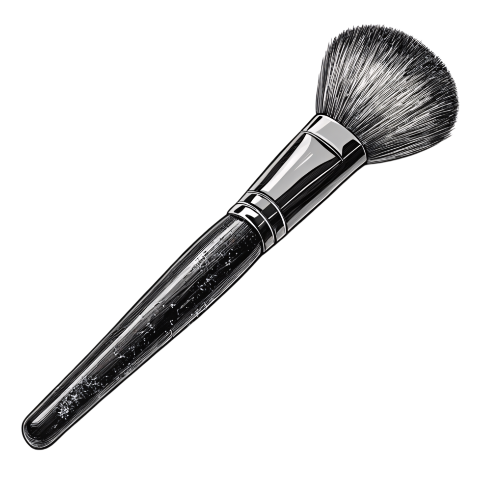 A sleek metallic makeup brush with dense bristles and a reflective handle designed for precise and professional makeup application png