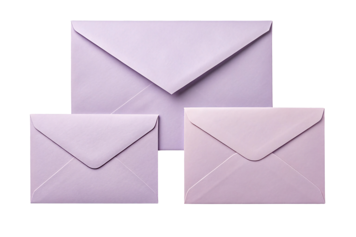 A set of three pastel envelopes, neatly stacked. The varying sizes add dimension and practical design versatility for different uses png
