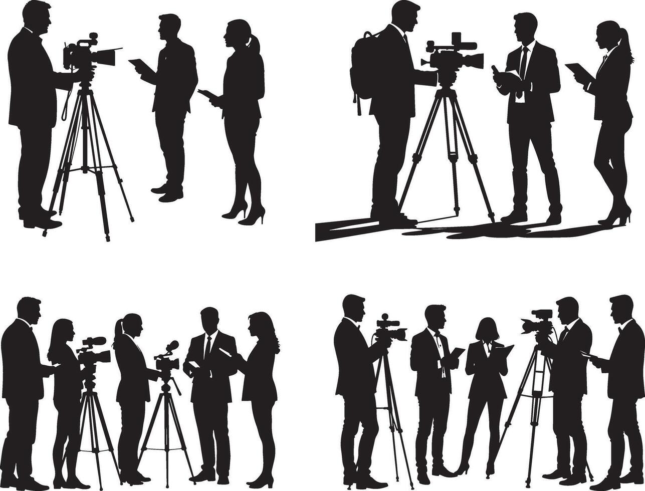 Press conference silhouettes set collection vector