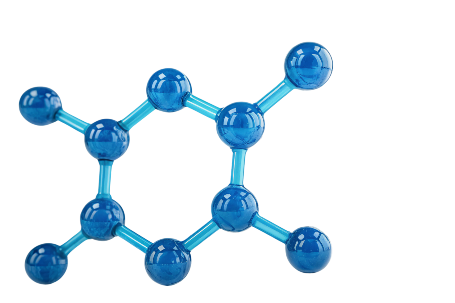 A simple hexagonal molecular structure, with blue spheres representing atoms, illustrating the classical arrangement of a benzene ring png