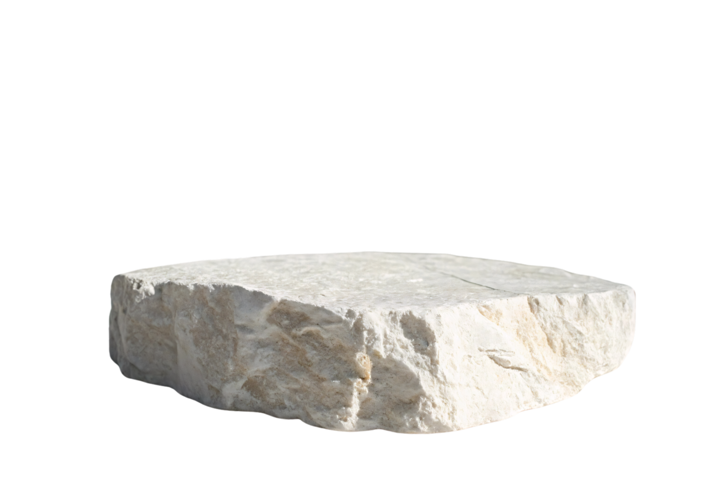 A flat, roughly cut stone platform with jagged edges. Its pale color and uneven surface make it a versatile piece for display or support png
