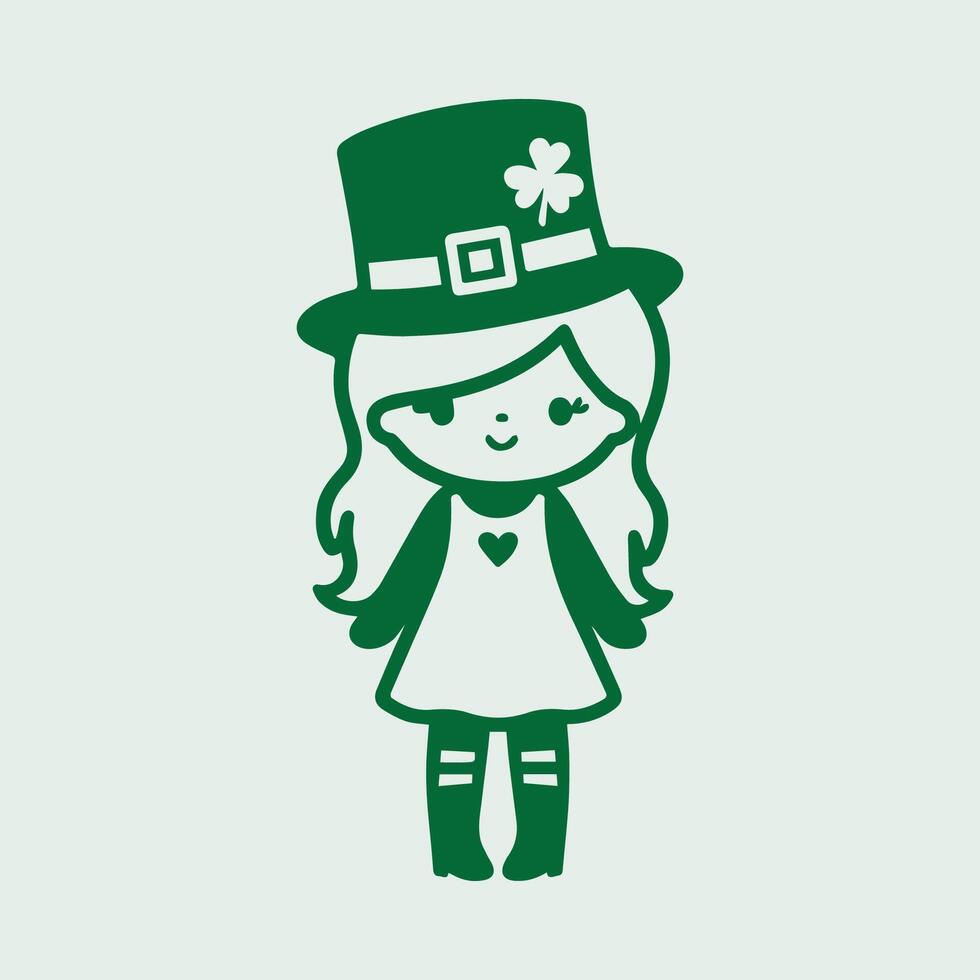 Cute girl wearing leprechaun hat. St. Patrick s Day. vector