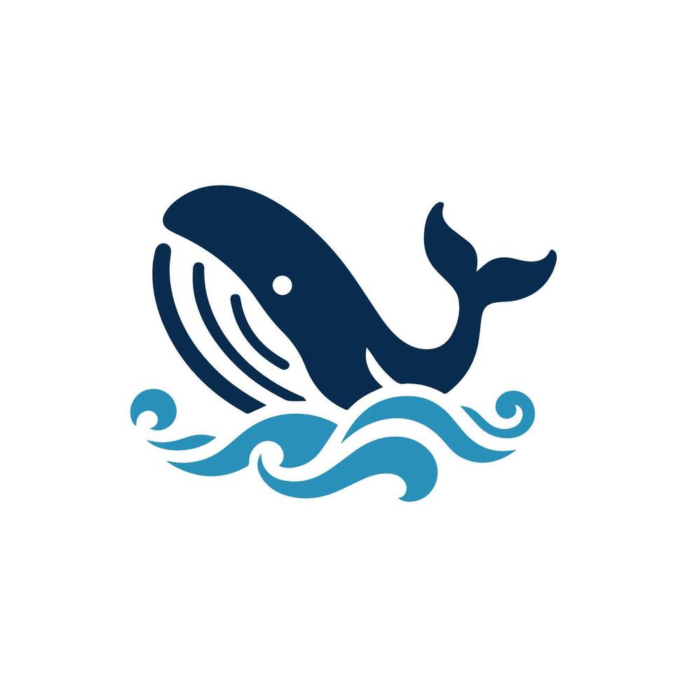 Minimalist whale with waves logo icon . Fish logo concept. vector