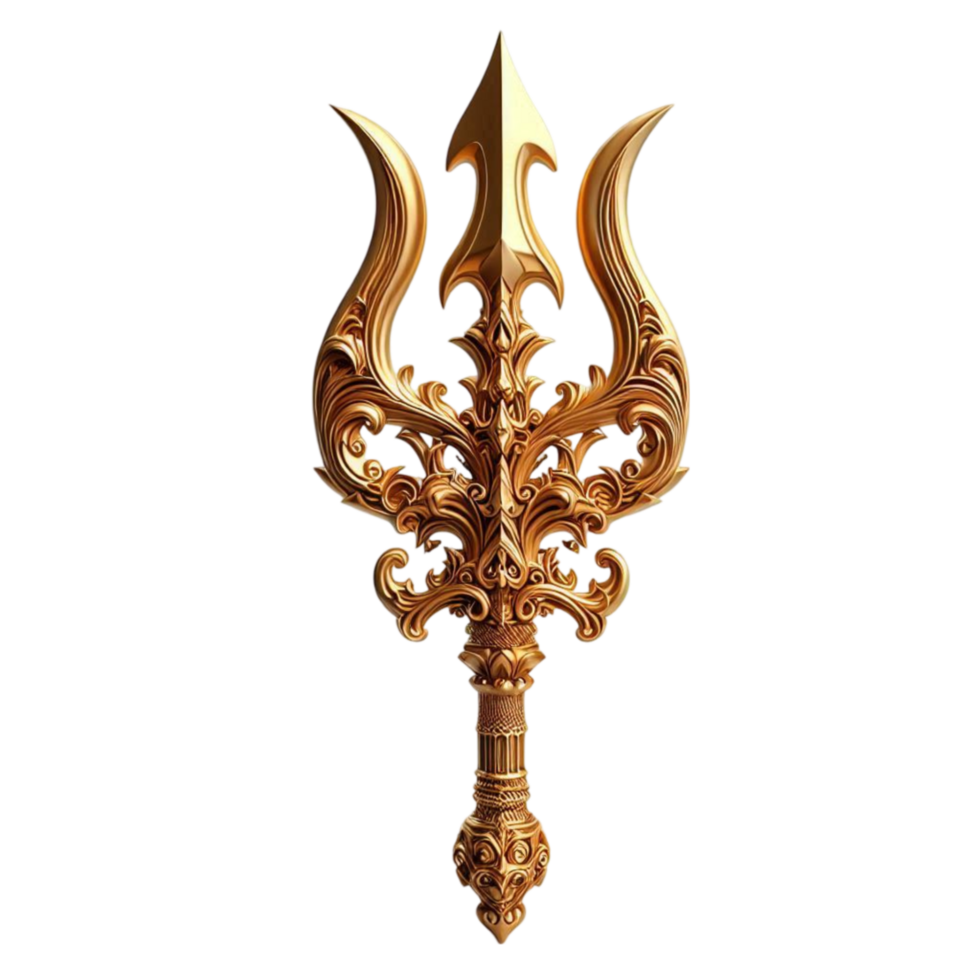 Ornate Golden Trident with Intricate Design png