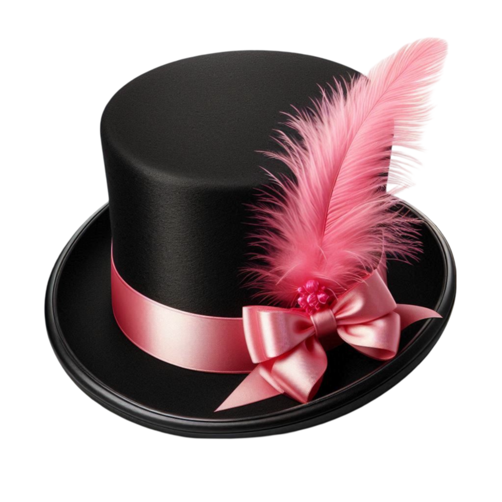 Elegant Black Top Hat with Pink Feather png