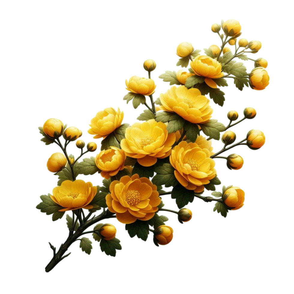 Vibrant Yellow Blossoms on a Branch png