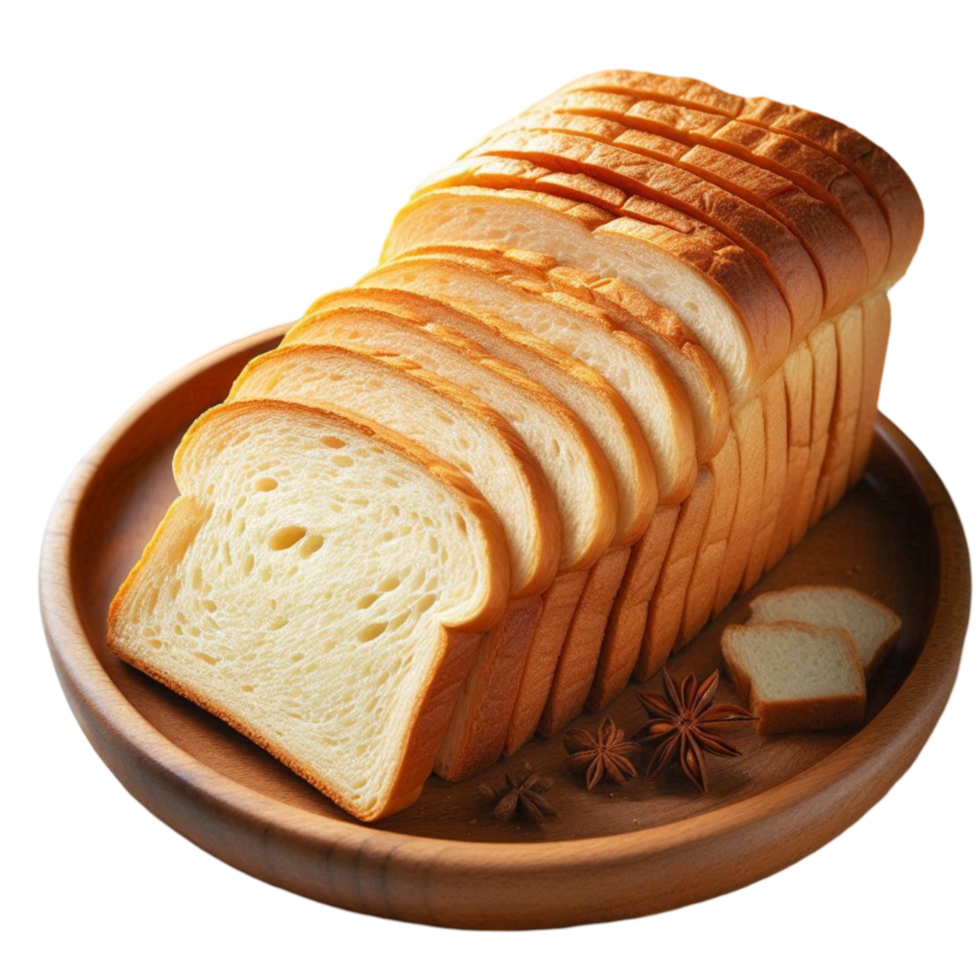 Soft Fresh Bread on a Wooden Tray png