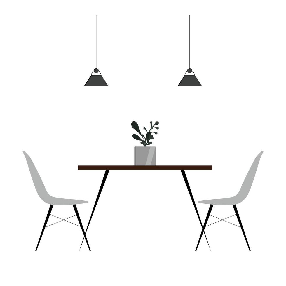 illustration of the dining room interior. Dining table and chairs for two people in a flat style. vector