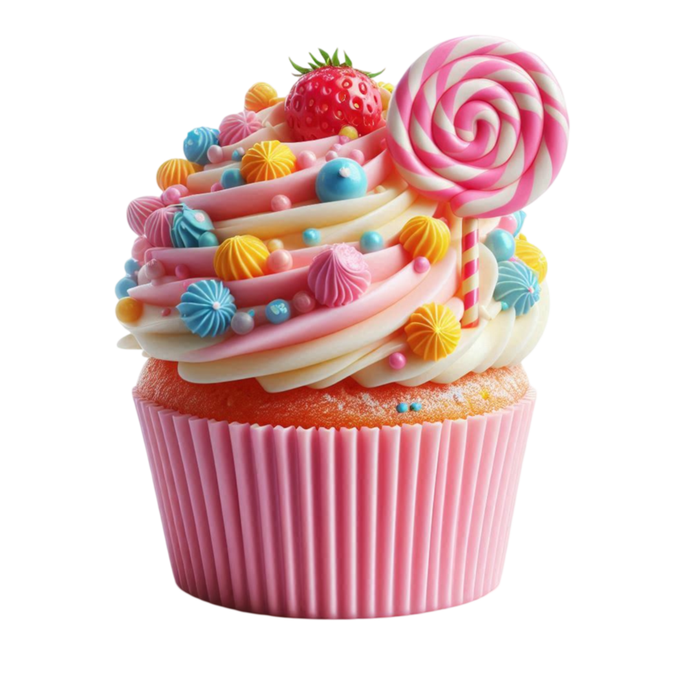 Colorful Cupcake with Swirled Lollipop Topping png