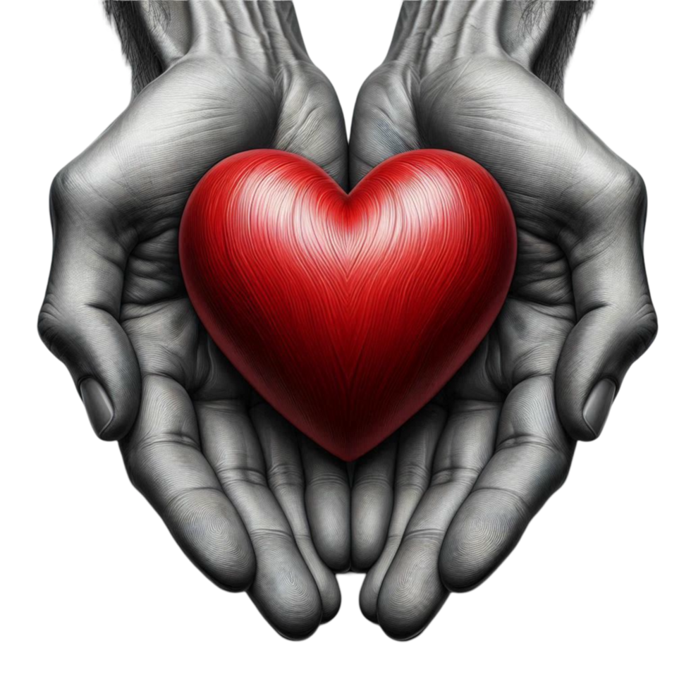 Grayscale Hands Holding a Red Heart png