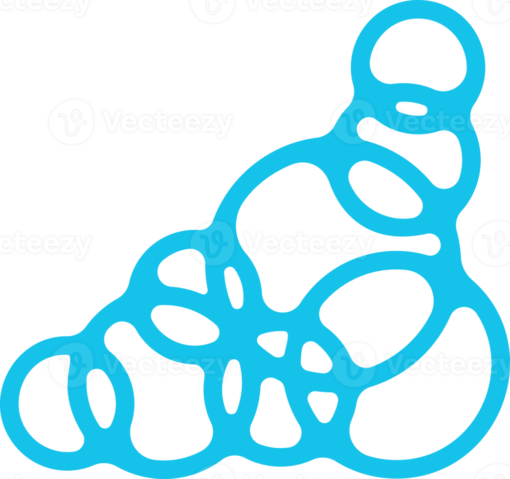 Soap foam cartoon illustration. Blue cloud of bath bubbles of shower gel and shampoo. Piles of liquid suds of detergent. Outline png