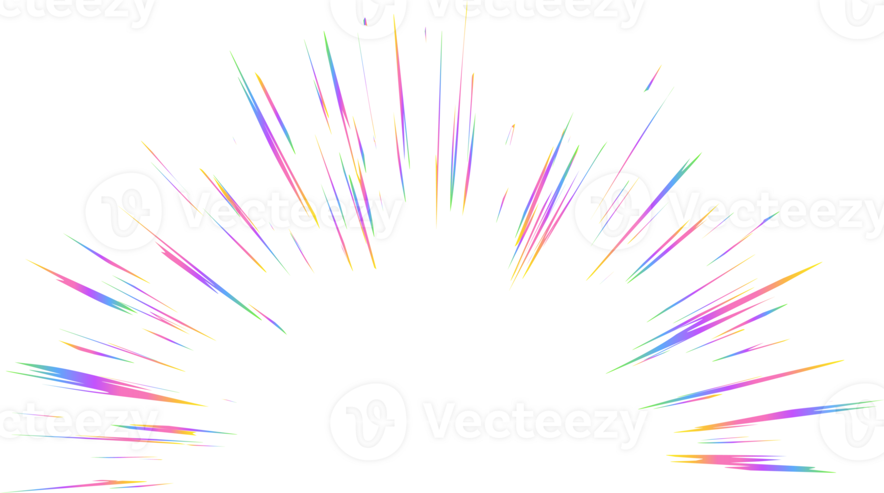 Burst with rainbow prism effect. Halo flare sparkles of crystal light. Radial holographic color explosion. Comic speed lines glare beams with sparks and neon reflection. png