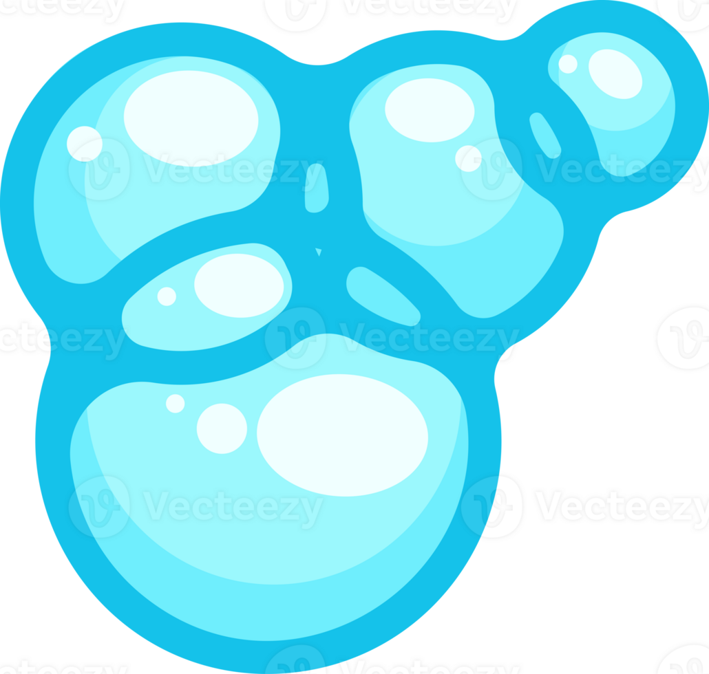Soap foam bubbles. Cartoon bath suds clouds. Illustration of blue flat element. Liquid shape of shower gel, shampoo and splashes. png