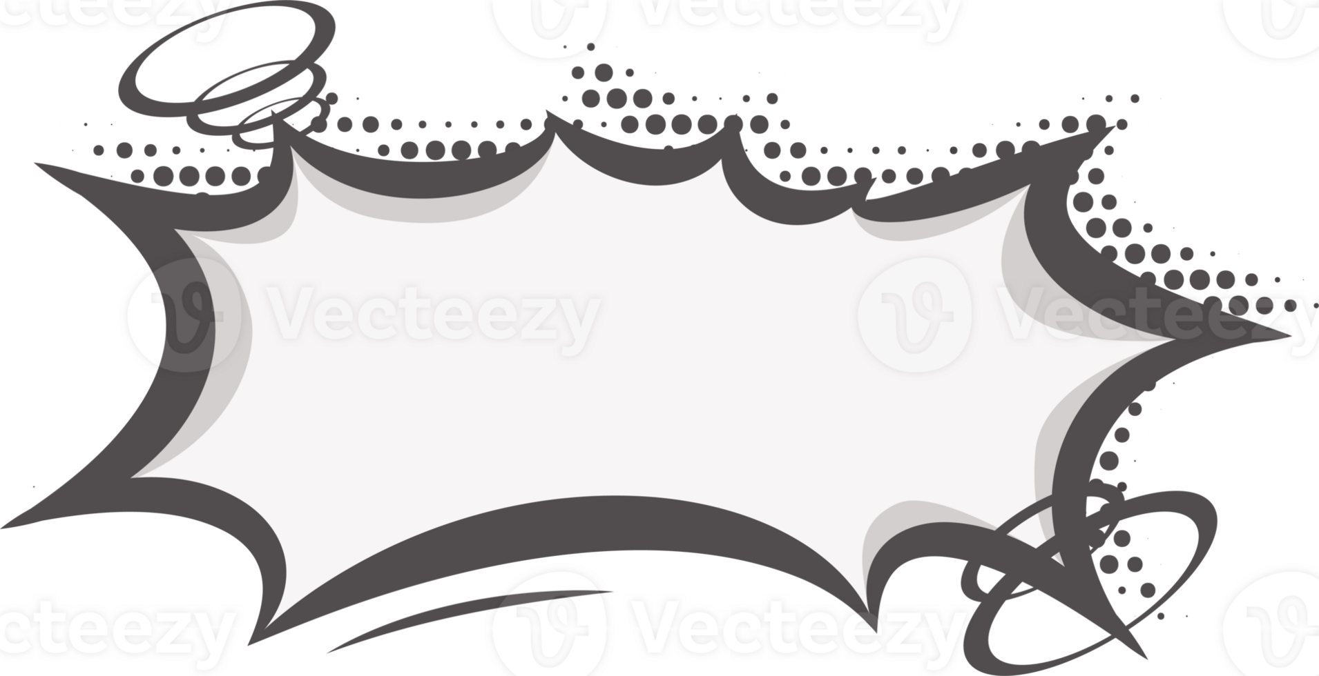 Manga speech bubble. Comic text frame with pop art halftone dotted effect. Balloon chat shape for dialog. Cloud for shock shout and scream action message. Irregular cartoon decoration. png