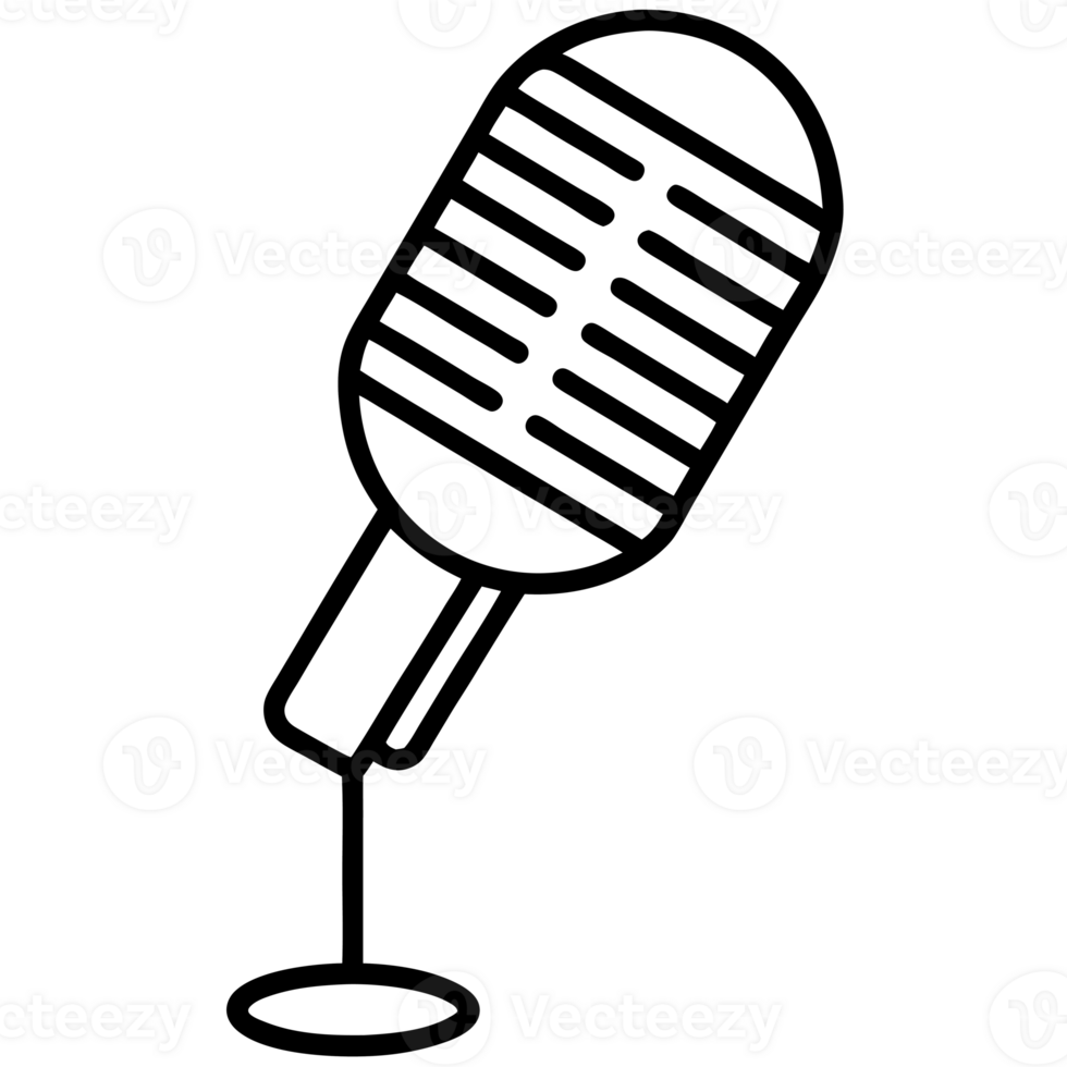 A simple black and white outline of a vintage-style microphone at an angle cutouts png