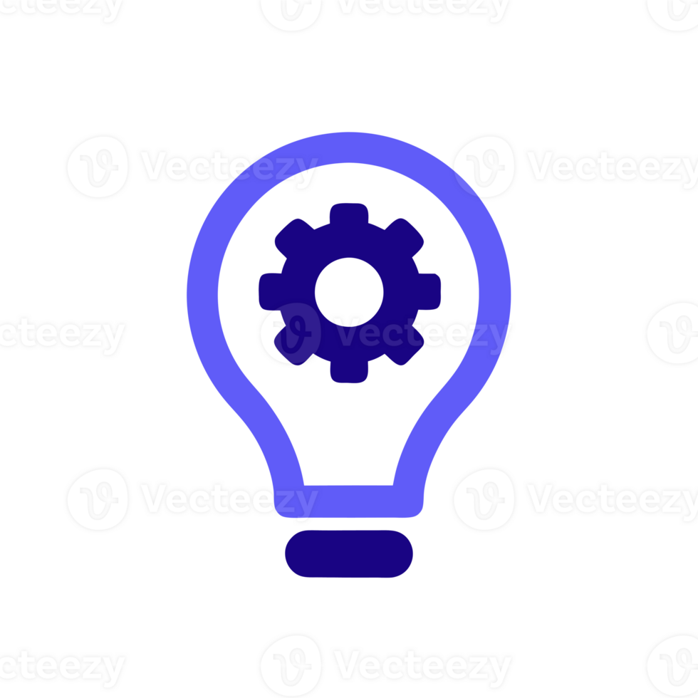 A purple lightbulb icon contains a gear symbol, representing the concept of innovation and mechanics cutouts png