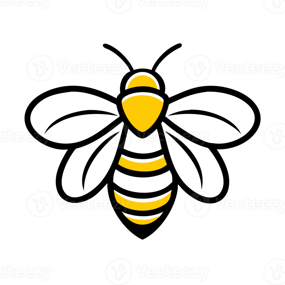 A simple bee design features bold black outlines with yellow cutouts png
