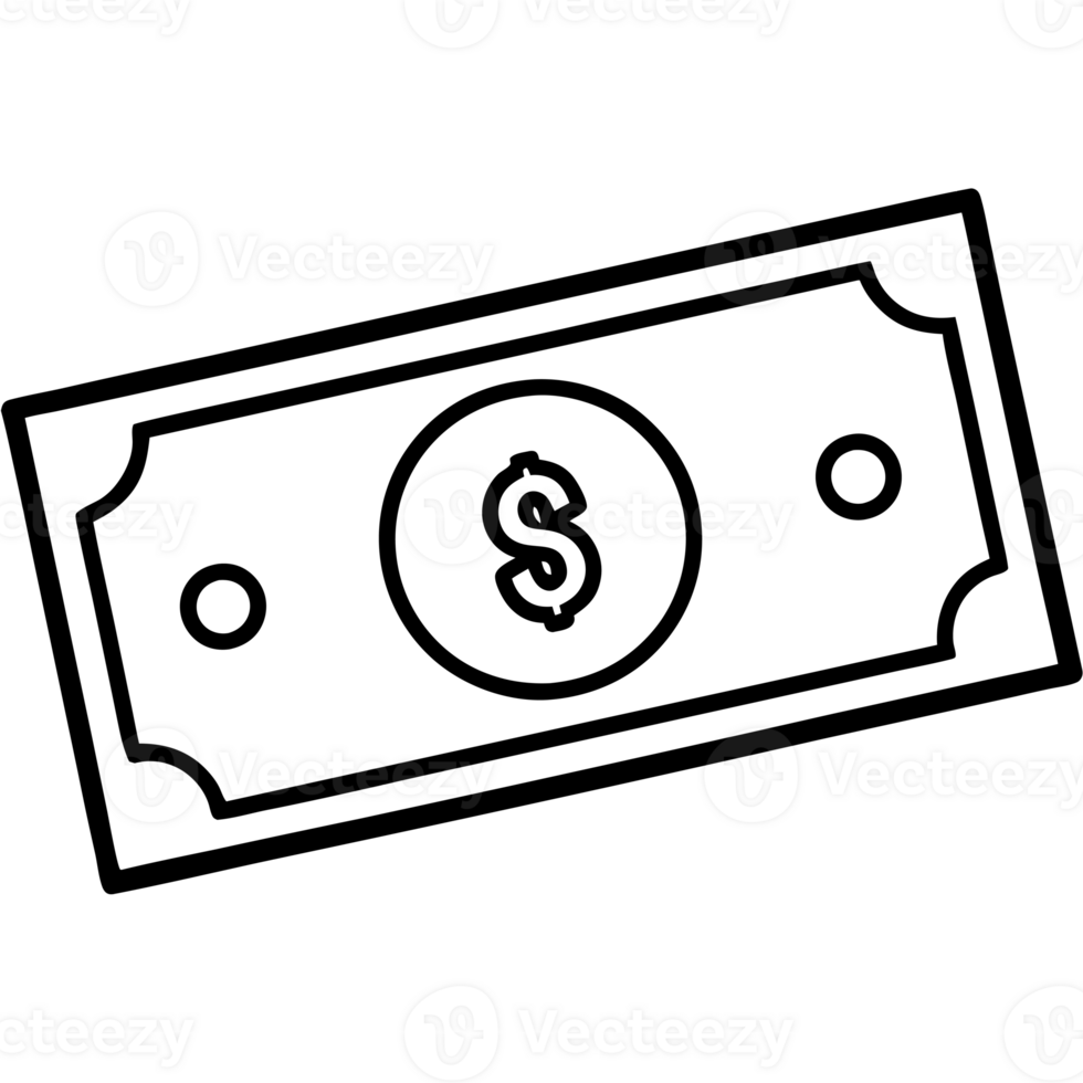 A simple line drawing depicts a paper currency note with a dollar symbol in the center cutouts png