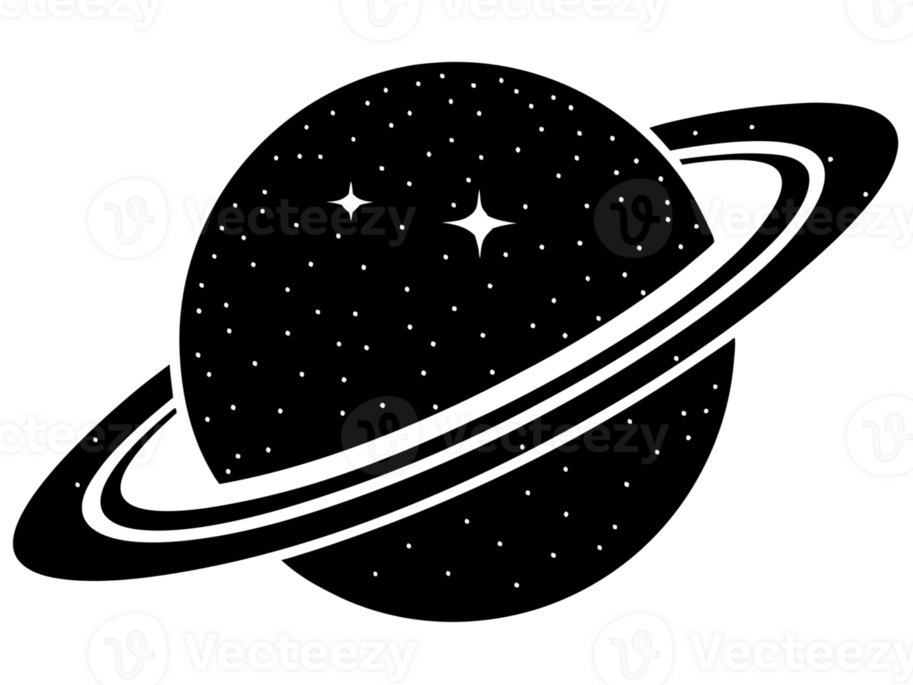 A black design depicts a planet with rings, resembling Saturn cutouts png