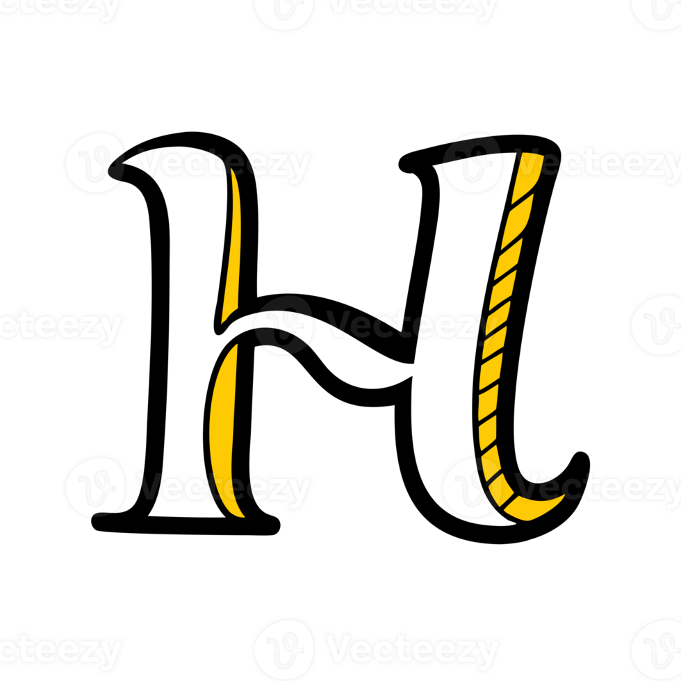 letter h is depicted in a playful design, featuring bold black outlines and a two-tone yellow and white color scheme cutouts png