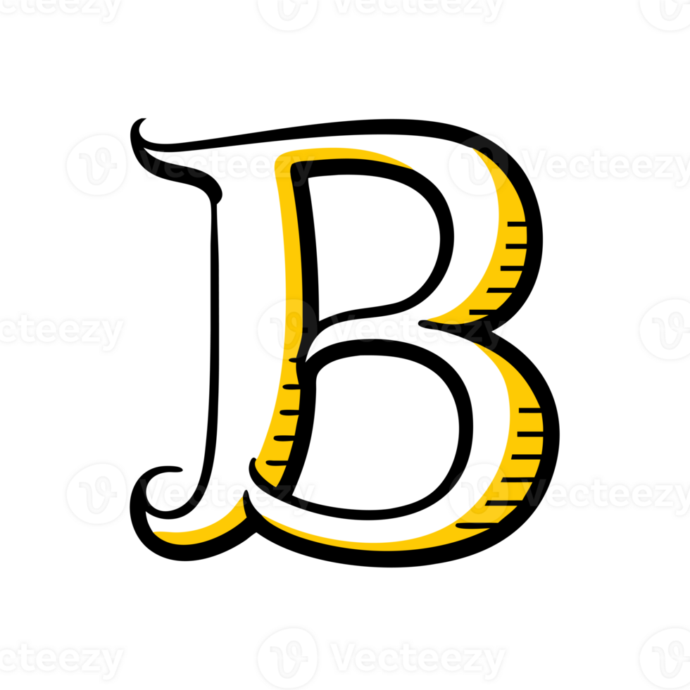 letter b is depicted in a playful design, featuring bold black outlines and a two-tone yellow and white color scheme cutouts png