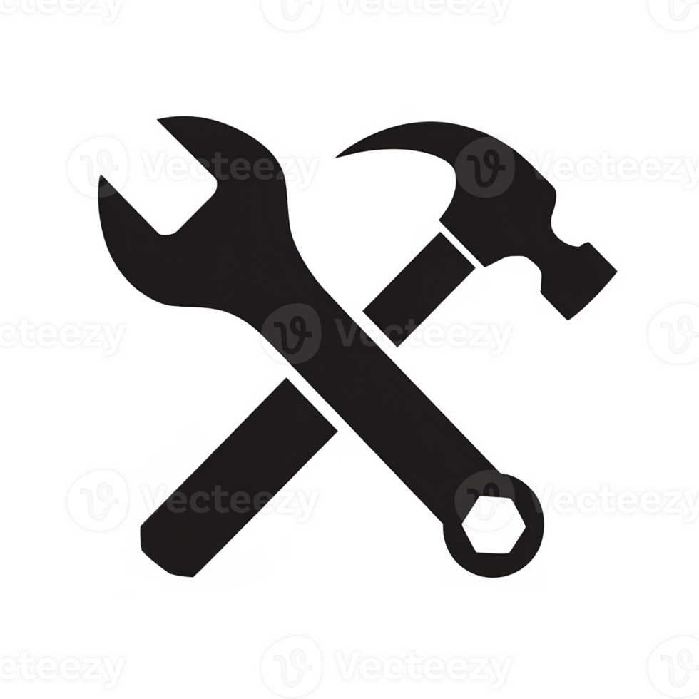 A black silhouette of a wrench and hammer crossed over each other signifies tools or maintenance cutouts png