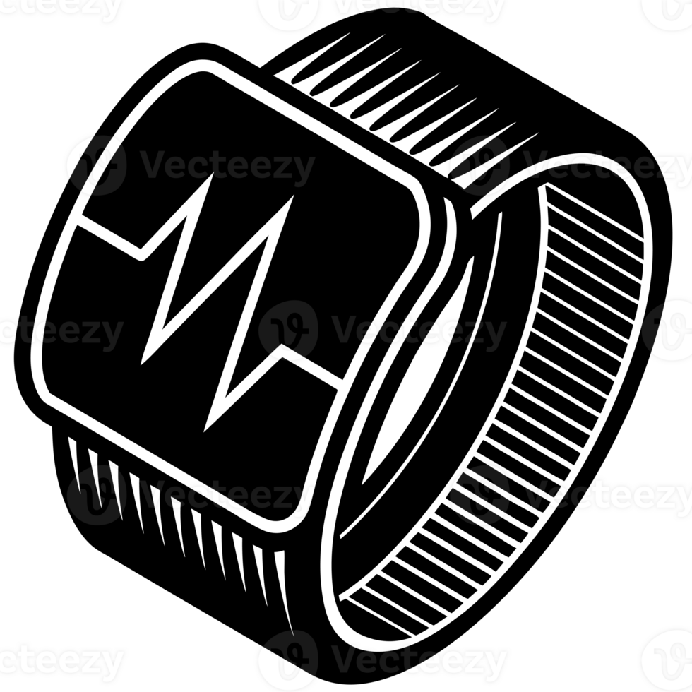 A stylized black drawing depicts a wristwatch with a zigzag pattern on the face, resembling a heartbeat monitor. cutouts png