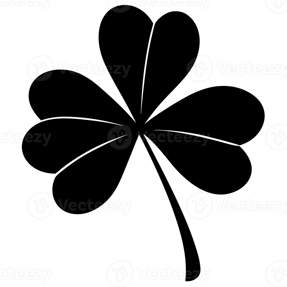 A bold black silhouette of a shamrock with three heart-shaped leaves cutouts png